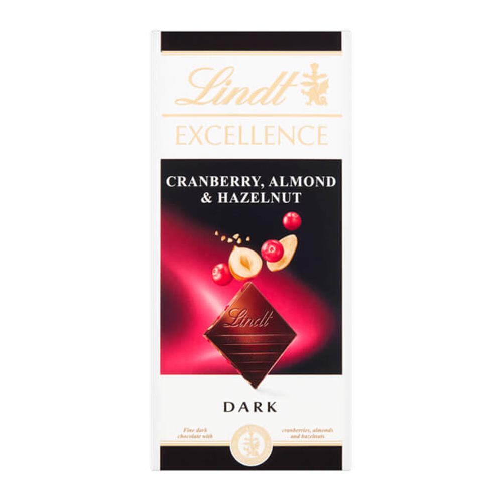 Lindt Excellence Dark Chocolate Cranberry Almond & Hazelnut Bar 100g